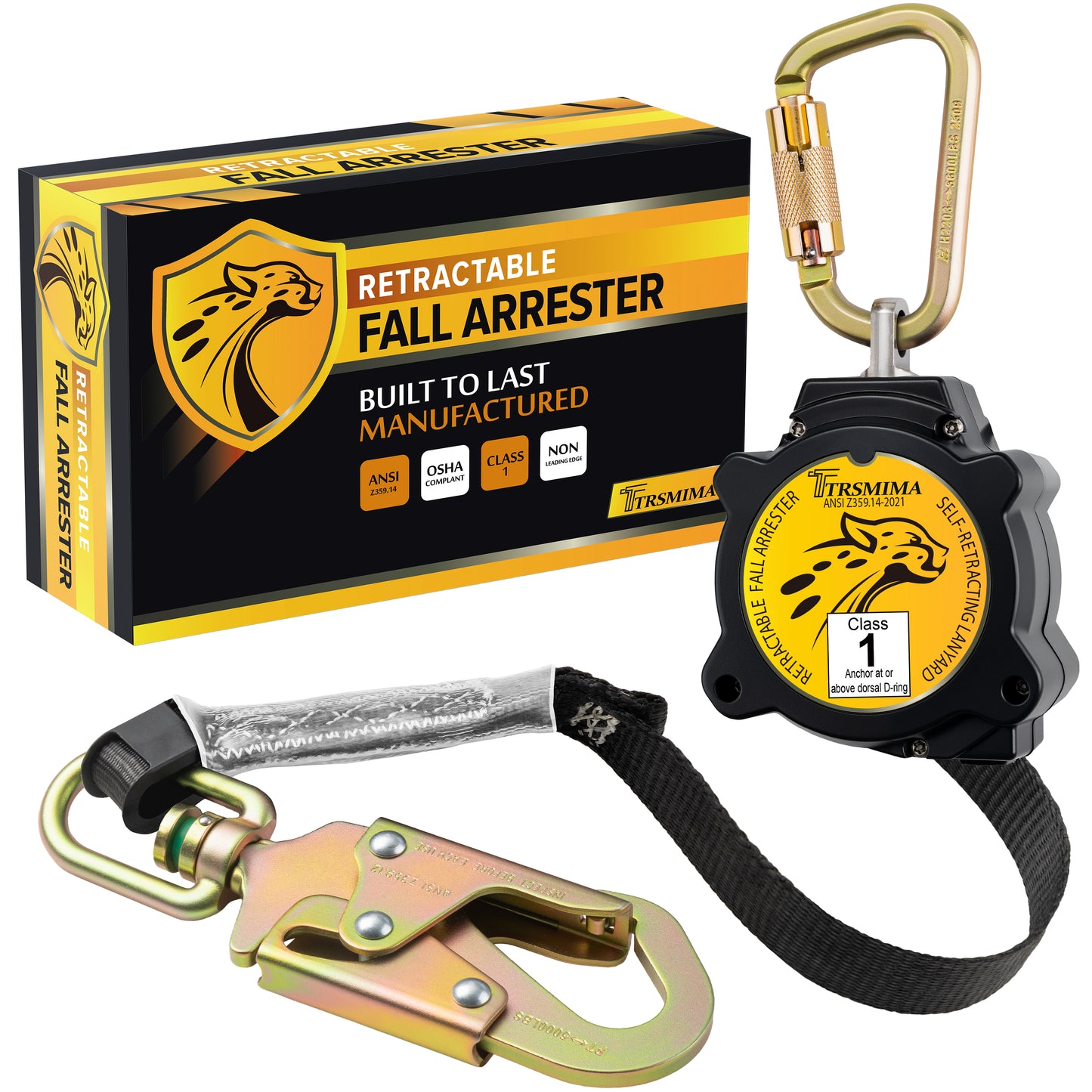 TRSMIMA Retractable Lanyard Fall Protection - 11FT Webbing Self Retracting Lifeline Fall Arrest YoYo Class 1 SRL ANSI