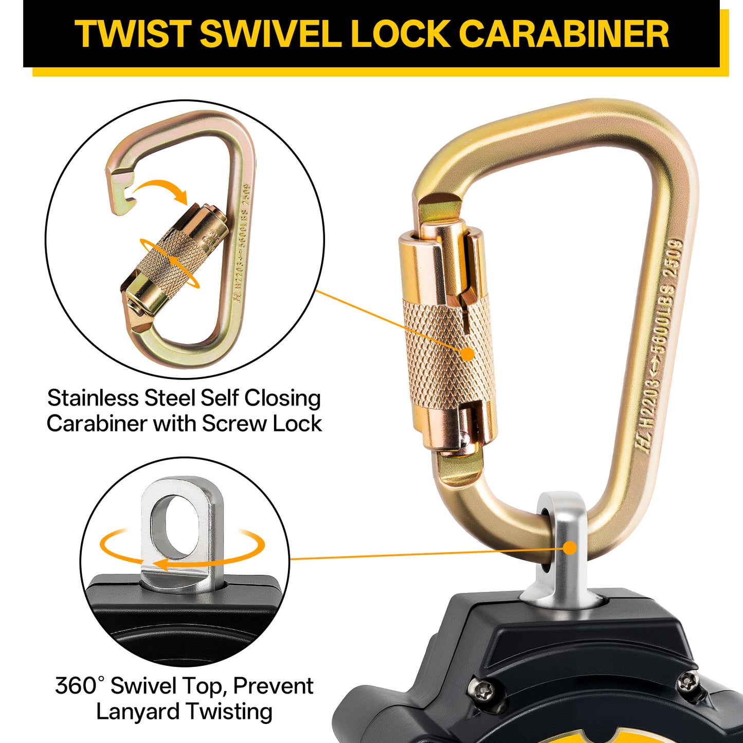 TRSMIMA Retractable Lanyard Fall Protection - 11FT Webbing Self Retracting Lifeline Fall Arrest YoYo Class 1 SRL ANSI