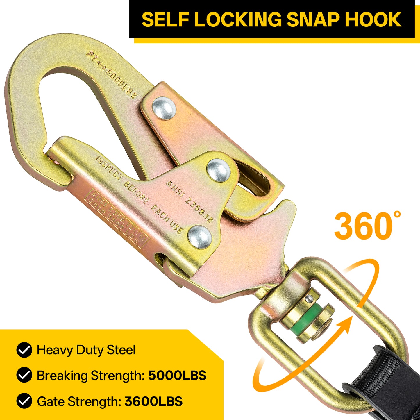 TRSMIMA Retractable Lanyard Fall Protection - 11FT Webbing Self Retracting Lifeline Fall Arrest YoYo Class 1 SRL ANSI